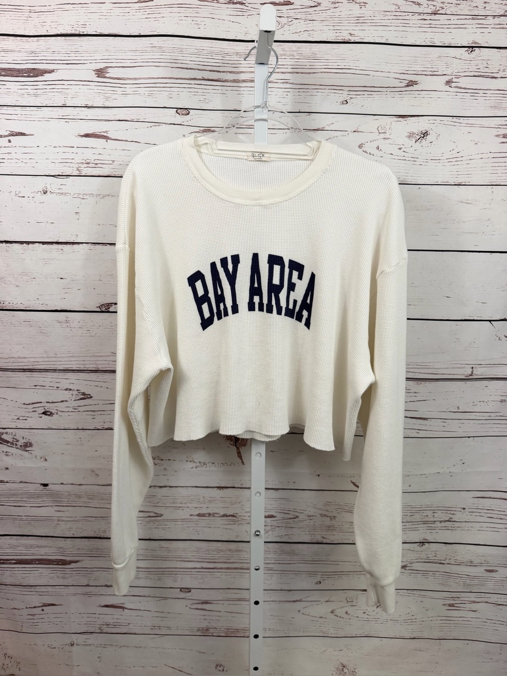 John Galt Brandy Melville Bay Area Cream Cropped Oversized Waffle Knit Top O/S